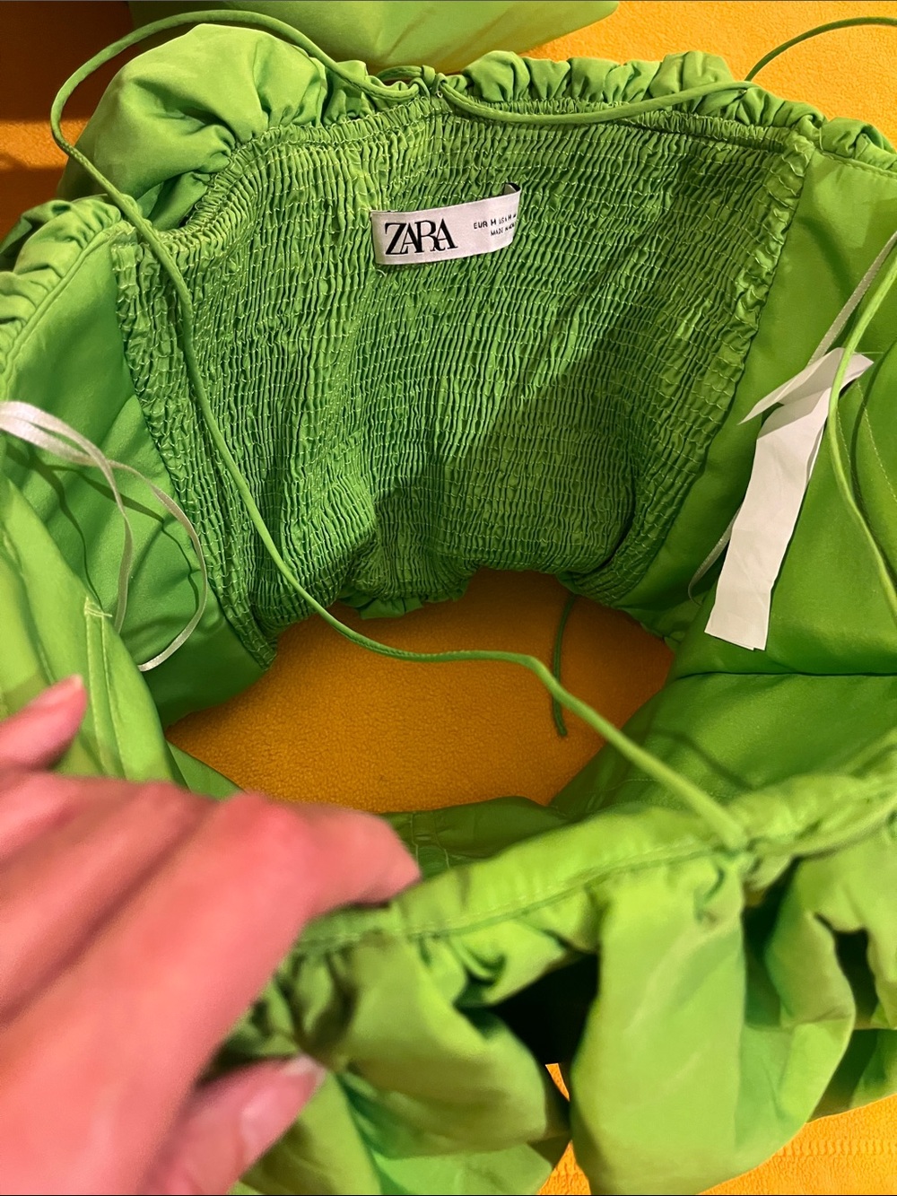 ZARA Limited Edition 2-piece set strapless bubble top, draped mini skirt Green S - Picture 7 of 13